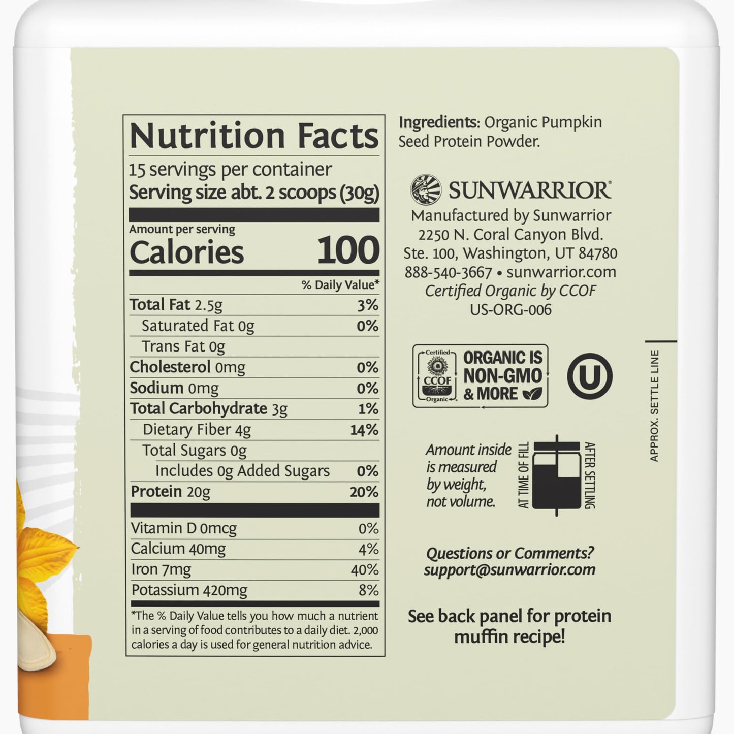 Organic Protein Powder Pumpkin Seed Protein Cold Pressed Single-Ingredient Superfood Plant-Based, Easy to Digest All 9 Essential Amino Acids Mild Flavor for Smoothies, Baking & 20g Protein 15 Servings