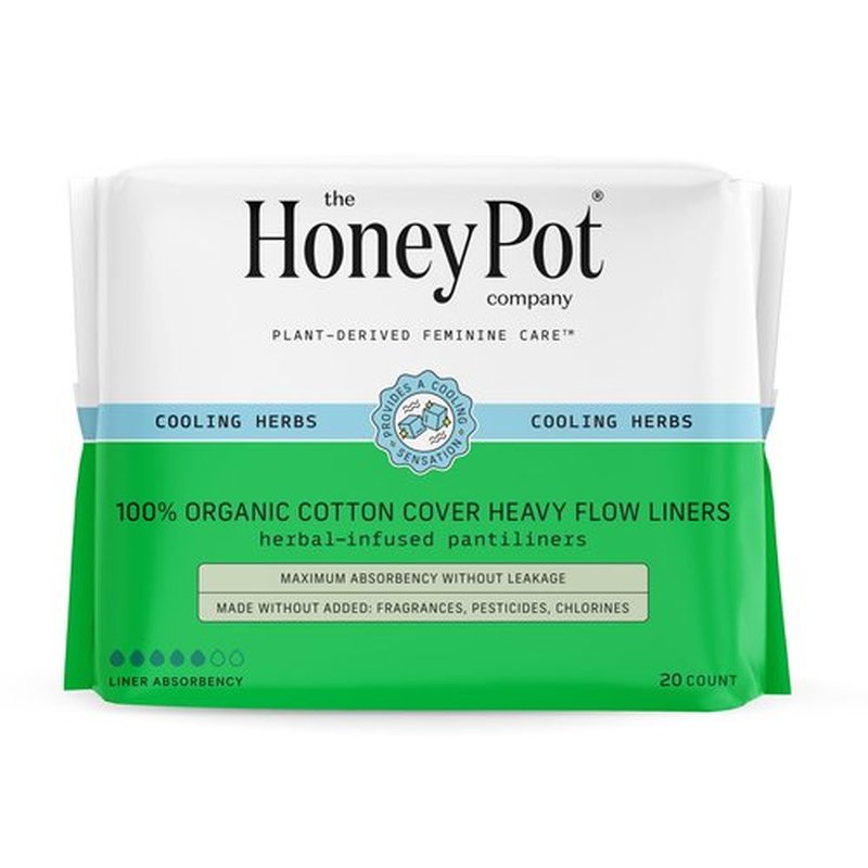 The Honey Pot Company - Herbal Panty Liners for Women - Heavy Liners w/Wings - Infused w/Essential Oils for Cooling Effect & Organic Cotton Cover - Feminine Care - FSA & HSA Eligible - 20ct