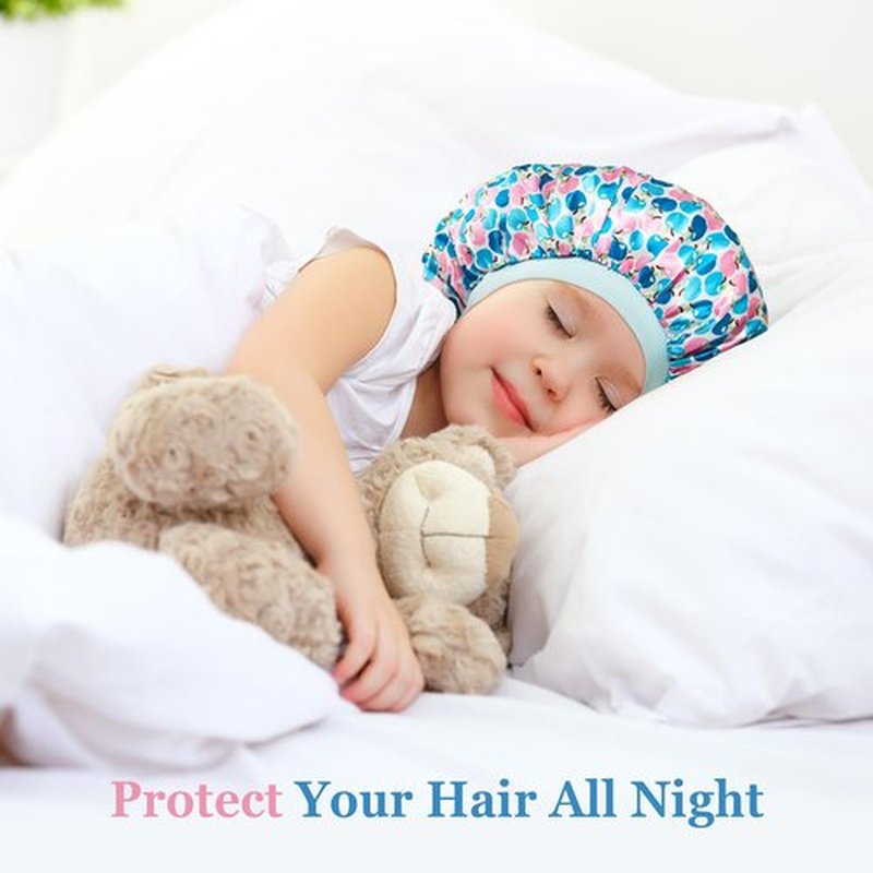 3 Pcs Bonnet for Kids, Silk Bonnet for Sleeping, Satin Bonnet for Sleeping, Soft Wide Band Silk Sleep Cap, Bonnet for Curly Hair for Teens Child Toddler