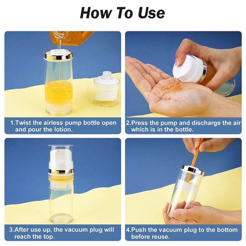 Cosywell Airless Pump Jars 3.4oz/100ml 4 Pack Pump Bottle Dispenser Empty Moisturizer airless Pump Bottles Cosmetic Pump Container Travel Pump Bottles for Toiletries Shampoo Lotion and Cream Clear