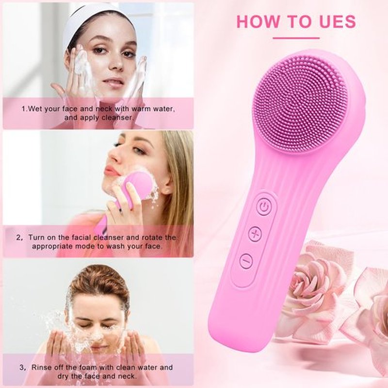 Feoflen Silicone Face Scrubber Exfoliator, Silicone Face Wash Brush for Men & Women, Ipx7 Waterproof Rechargeable Facial Cleaner for Deep Cleansing, Exfoliating, Massage Face Scrubber (Rose red)