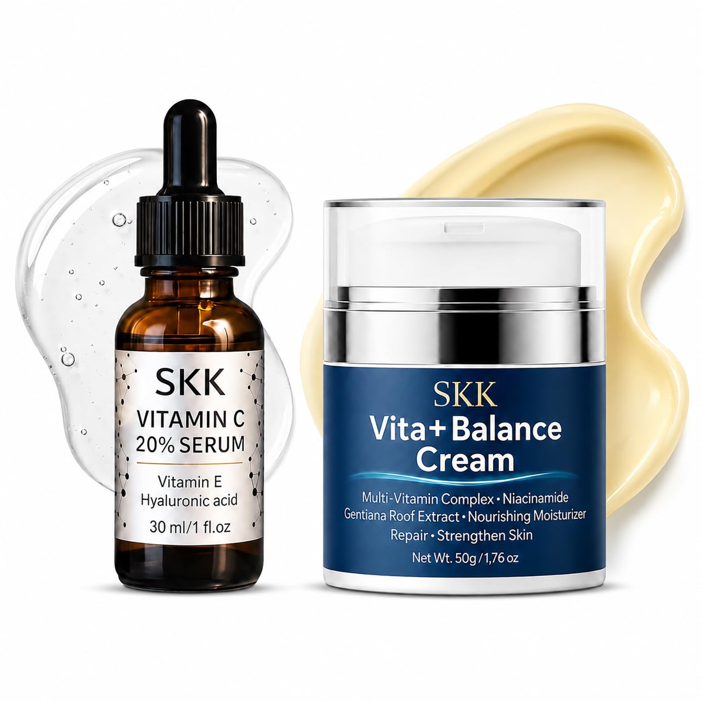 Vitamin C Serum & Collagen Face Cream Set for Face, 2-Step Skincare