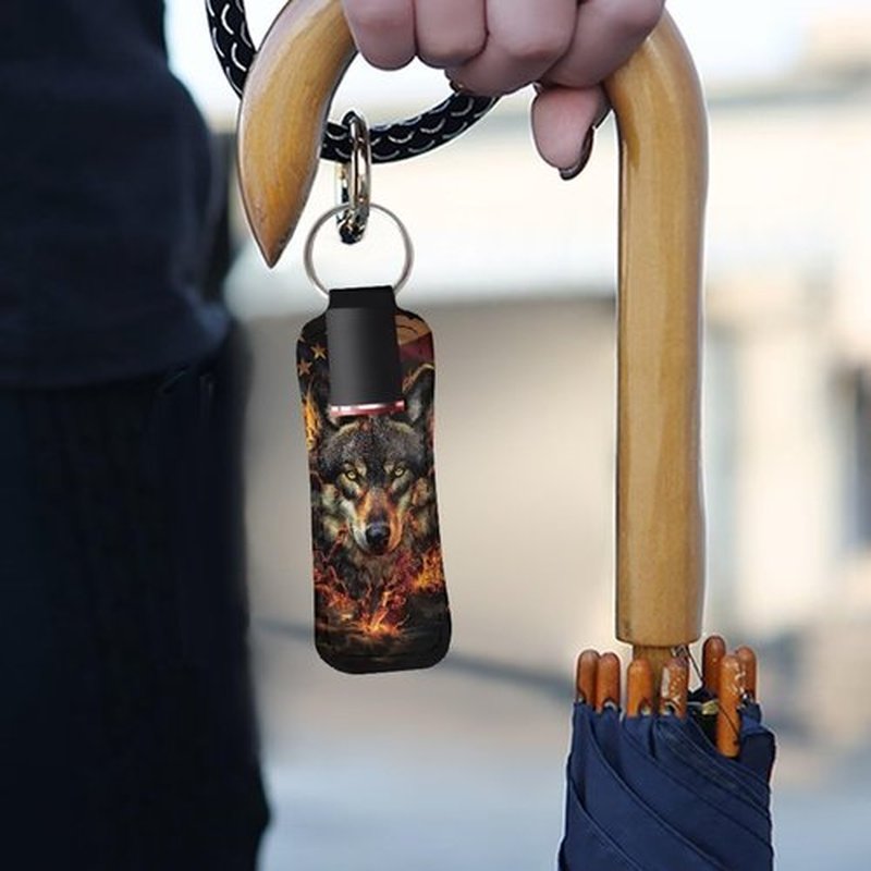 SEANATIVE Wolf Lipstick Holder Lipstick Holder Keychain Sleeve Lipstick Pouch Lip Balm Holder Sleeve Portable Key Chains to hold Travel Daily Accessories