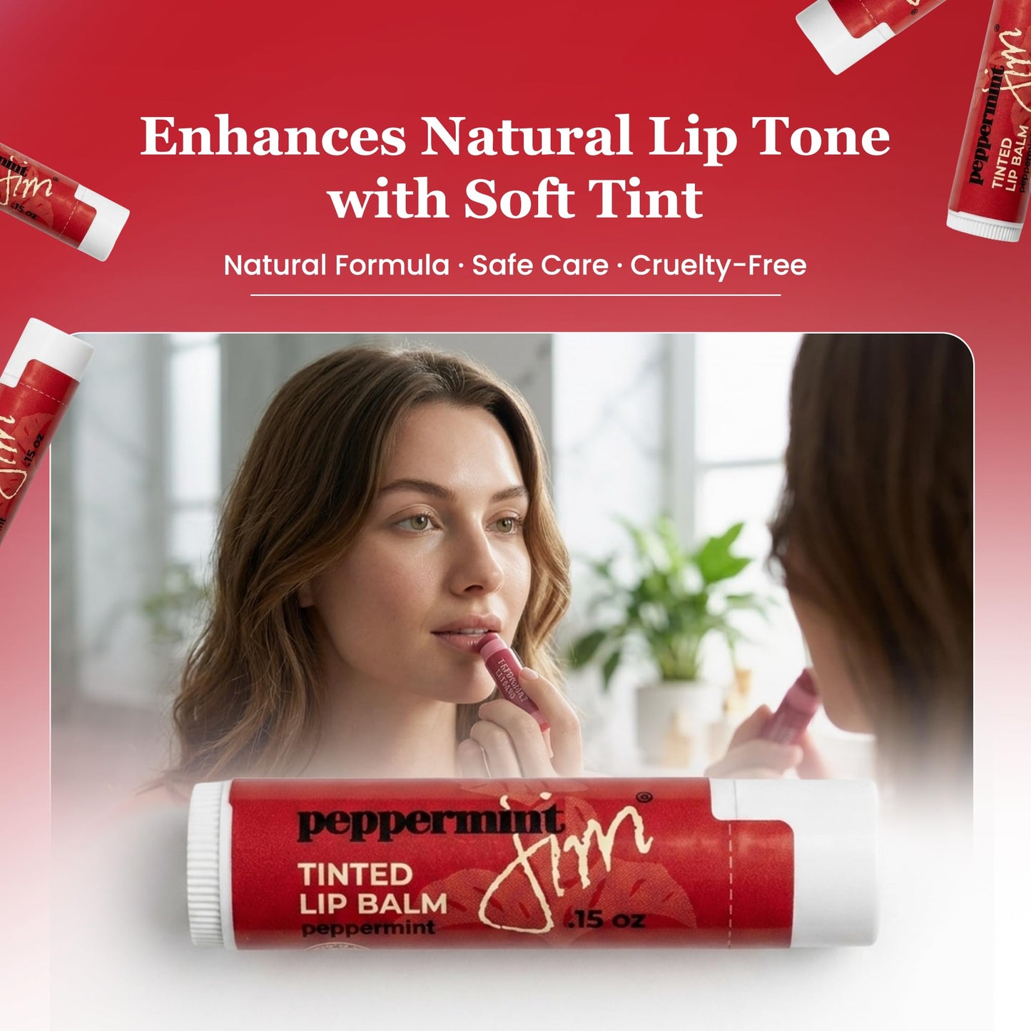Peppermint Jim Tinted Peppermint Lip Balm – US Made, Hydrating & Moisturizing Lip Care, Natural Tint Color, Soothing Protection for Dry Lips, Softens & Smooths, Cruelty-Free Everyday Lip Balm