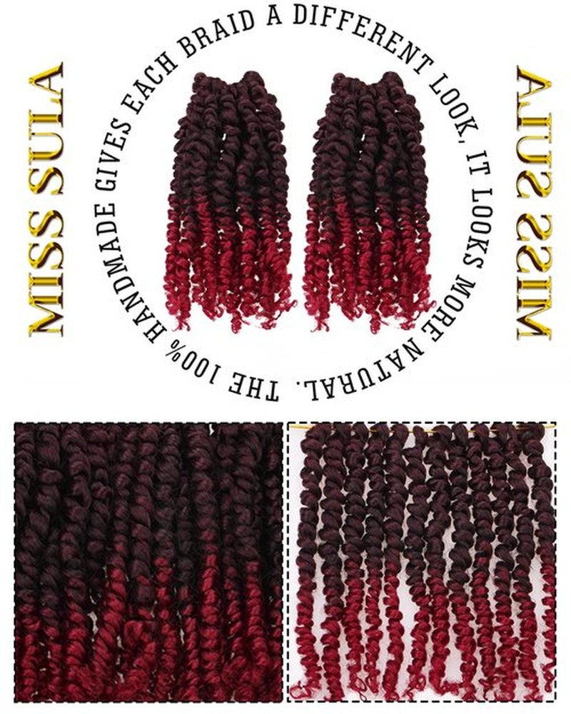 Miss Sula Passion Twist Hair-Pre-twisted Passion Twists,Pre-Looped Crochet Braids Made Of Bohemian Hair Synthetic Braiding Hair Extensions (6 Inch(Pack of 2), TBUG)