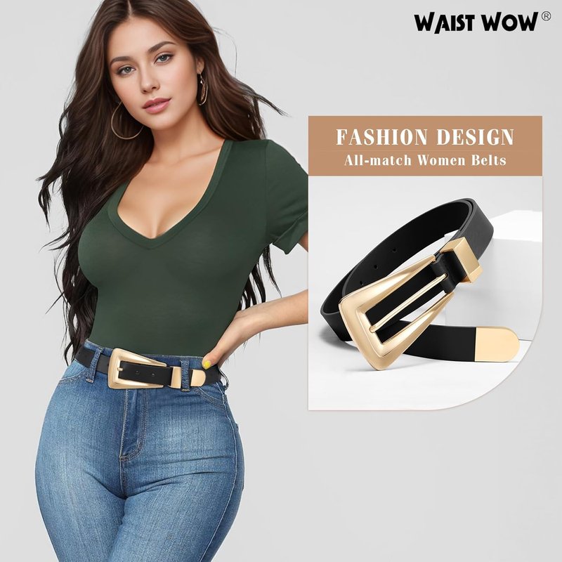 Stylish Women's Leather Belts for Jeans - Fashion Waist Belt with Gold/Silver Buckle | Versatile Accessories
