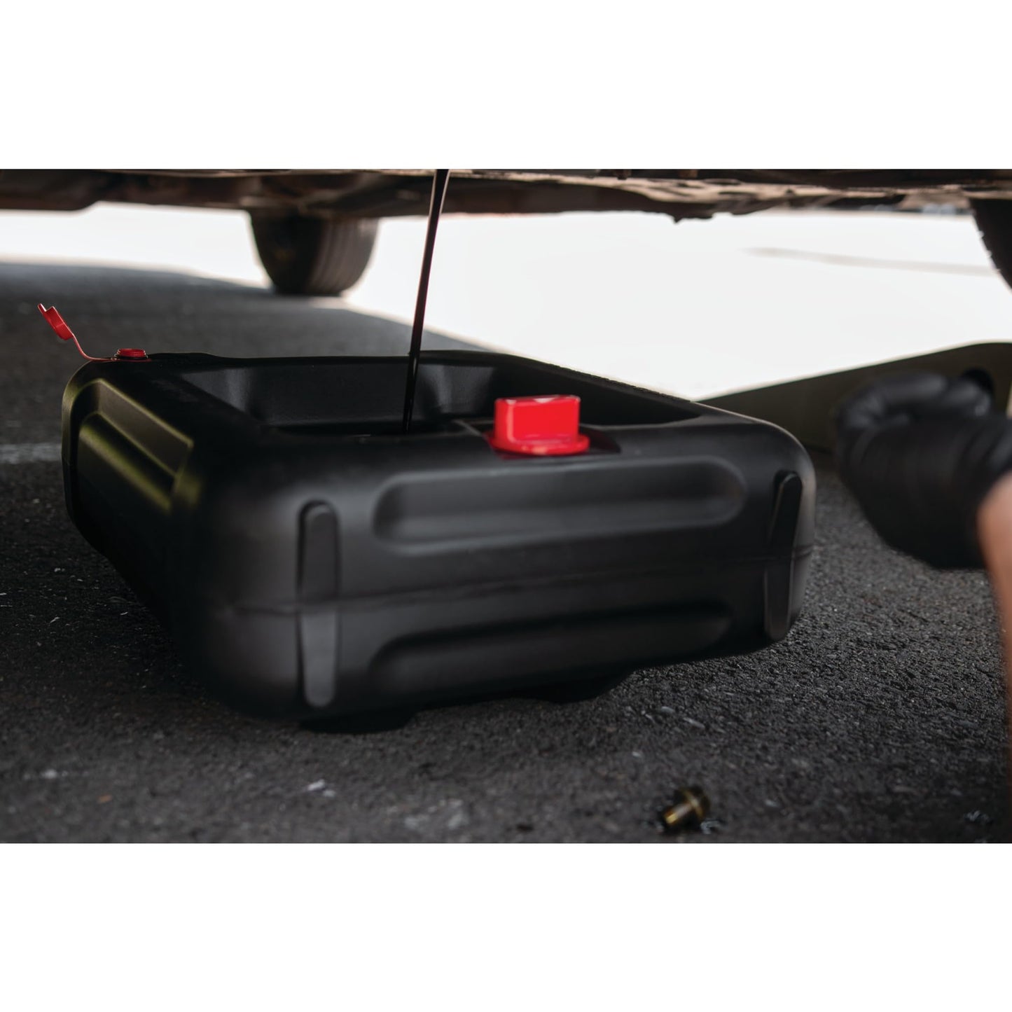Performance Tool W4076 10-Quart Oil Drain Container, Deep Drain Well, Integrated Handle, Sealing Rubber Gaskets, Black