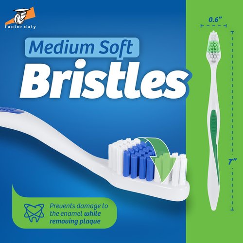 FactorDuty 100 Pack Toothbrush Standard Classic Medium Soft Toothbrush Bulk Individually Wrapped
