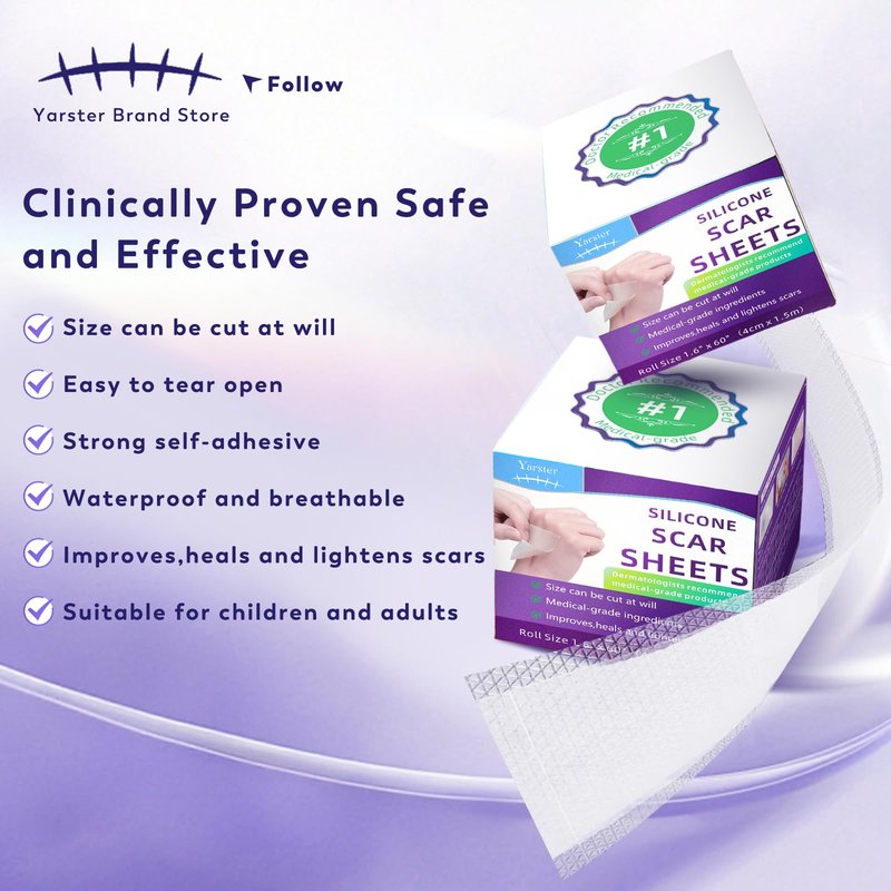 Yarster 100% Medical Grade Silicone Scar Sheets, Silicone Scar Tape(1.8"x 157" Roll-4M), Scar Tape for Surgical Scars, Burn, C-Section, Keloid Scars, Acne Treatment - Reusable