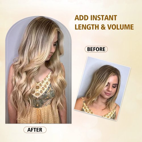 4PCS Curly Clip In Hair Extensions Dark Golden Mix Beige Blonde Synthetic 20inch long Wavy Clip in Hair Extensions Double Weft Long Thick Hairpieces Full Head For Women (20INCH, 18H613)