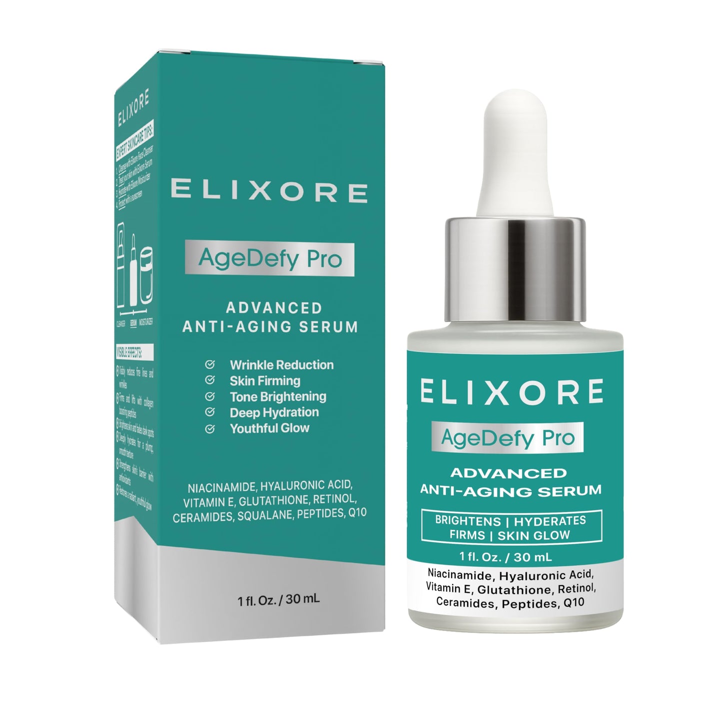 ELIXORE AgeDefy Pro Advanced Anti-Ageing Serum with Peptides & Vitamin C | Face Serums for Wrinkles, Firming & Brightening with Retinol, Niacinamide & Tranexamic Acid | for Mature Skin 30ml