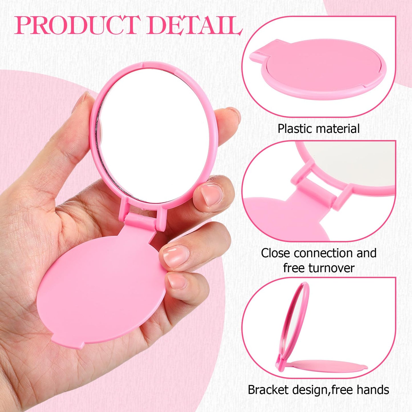 Norme 48 Pcs Mini Pink Compact Folding Mirror and Scrunchies Set for Women 24 Small Travel Round Pocket Makeup Mirror 24 Satin Hair Scrunchie for Graduation Party Favor Coworker Nurse Gift(Pink)