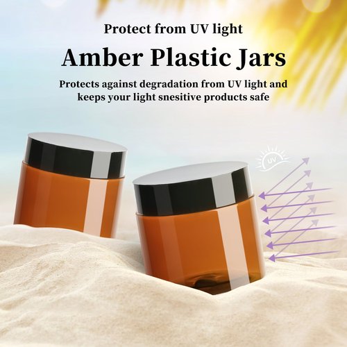 TUZAZO 2 Oz Amber Plastic Cosmetic Jars Leak Proof Small Container with lids for Cream, Lotion, Powder, Ointments, Beauty Products, 24 Pcs
