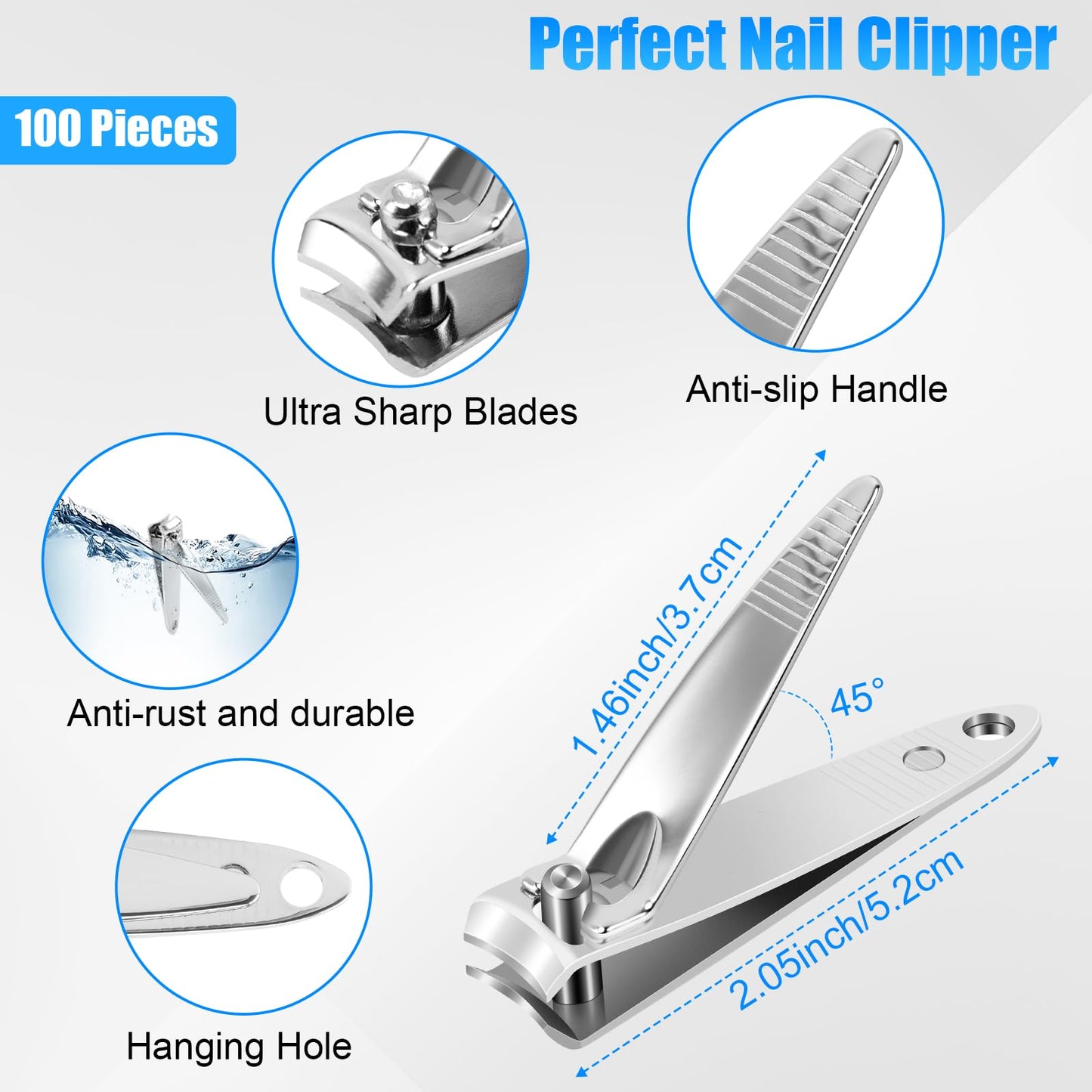 HOFASON 100 Pcs Nail Clippers Bulk for Men Women Adult, Stainless Steel Fingernail ToeNail Clipper Cutter Set Travel Manicure Pedicure Kit Operation Christmas Items Gifts for Homeless Supplies