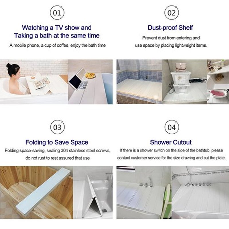 Adjustable Foldable Dust-Proof Bathtub Cover White,Waterproof Shutter Bathtub Tray & Laptop Desk 2 in 1 Fits Most Tubs,Modern Bath Tub Racks for Home (0.75Mx1.5M(29.5"x59"), 0.24in Thick)