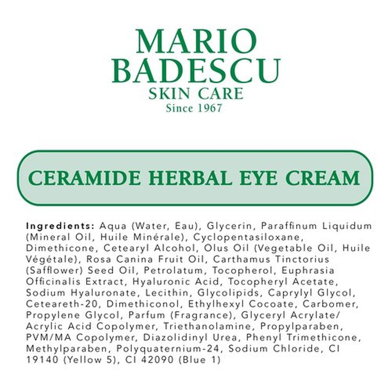 Mario Badescu Ceramide Herbal Eye Cream for All Skin Types, Lightweight & Antioxidant-Rich Eye Care that Brightens & Hydrates, Pack of 1, 0.5 Oz