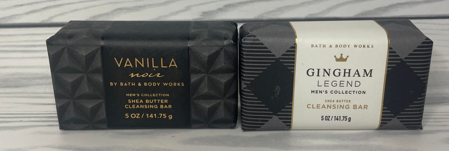 Bath and Body Works Men's Vanilla Noir and Gingham Legend Shea Butter Cleansing Bar Soap 4.2 oz Each Set of 2