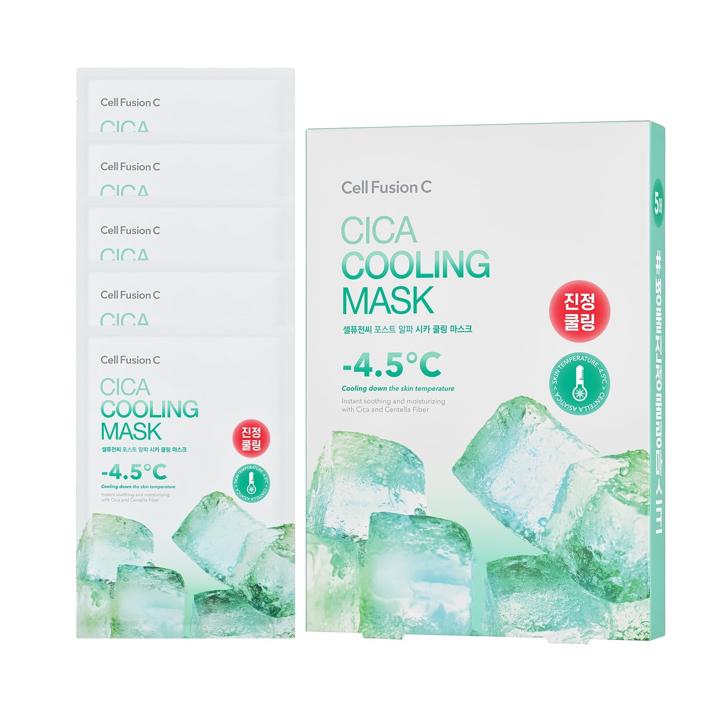 Cell Fusion C Post Alpha Cica Cooling Sheet Mask 5EA, Soothing, Cooling and De-puffing, Centella Asiatica & Panthenol, Korean Skin Care