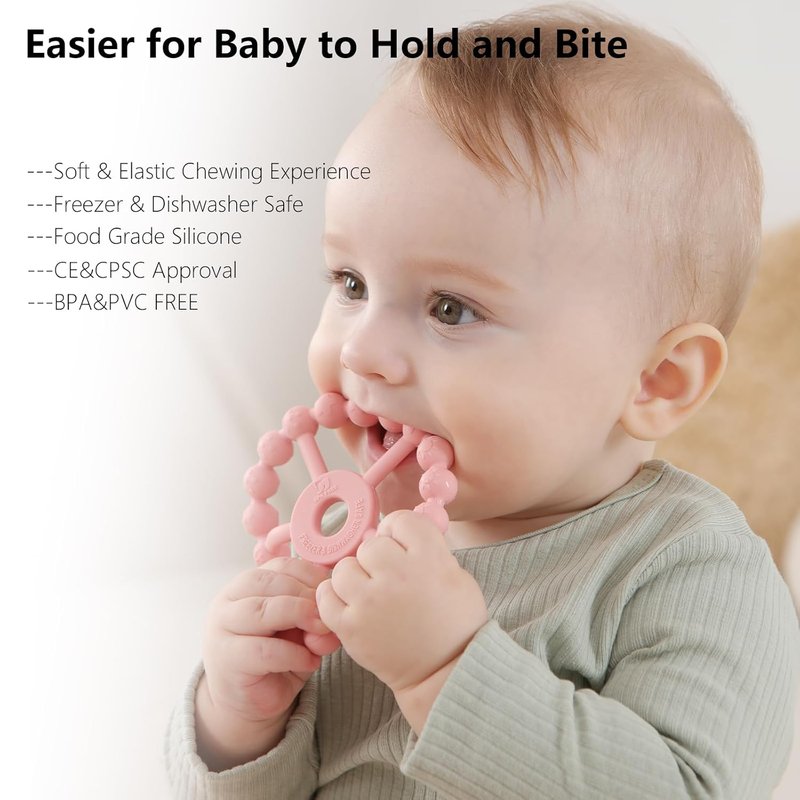 Silicone Teething Ring Toys for Babies | 3-Pack Infant Teether Set - Purple, Pink, White - 0-24 Months