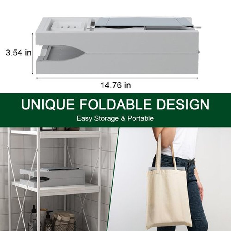 Foldable Bamboo Bathtub Caddy Tray Expandable for Luxury Bath, Bath Accessories & Table with Wine Glass Holder, Book Stand Bathroom Organizer with Extending Sides for Men/Women,Gray