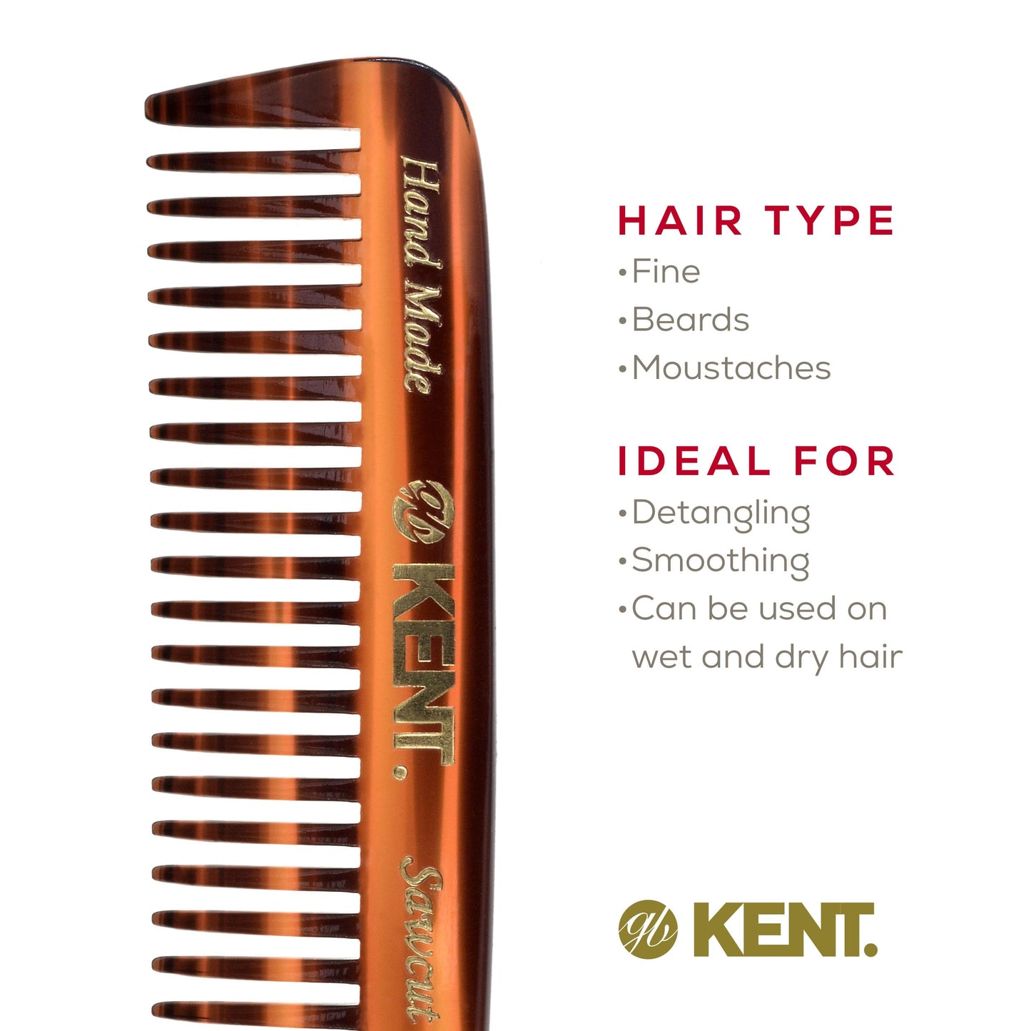 Kent 93T Mini Beard Comb - Wide Tooth Men's Travel Comb for Facial Hair Detangling