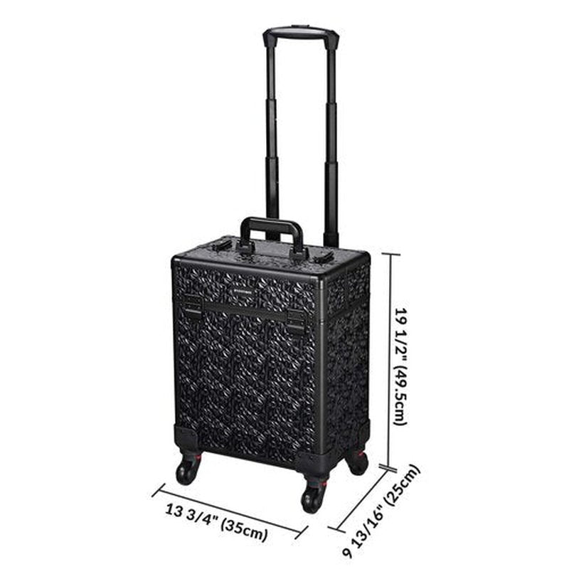 BYOOTIQUE Rolling Makeup Train Case Aluminum Cosmetic Case Portable Makeup Organizer Suitcase with Wheels 4 Tray Cosmetology Trolley Traveling Trunk for Makeup Artist Nail Tech Barber, Mermaid Black