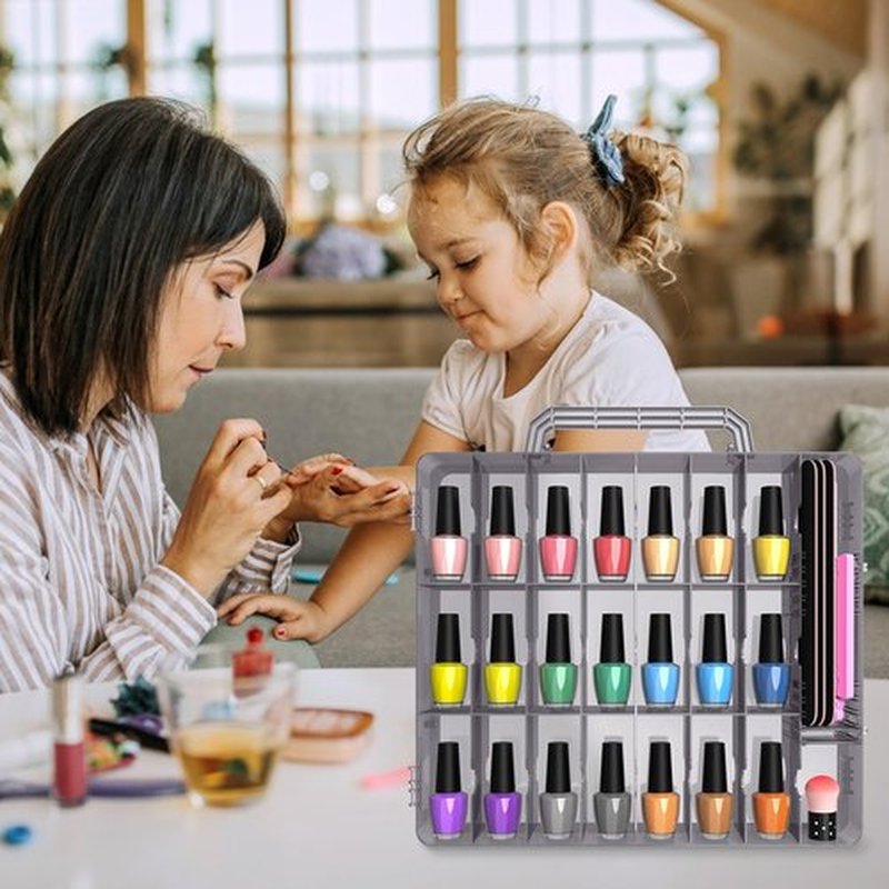 Beloving 2pcs Nail Polish Organizer, Gel Nail Polish Storage Double Side Nail Polish Organizer Case for Nail Tech, Portable 48 Bottles Clear Nail Polish Holder with Adjustable Divider Grey