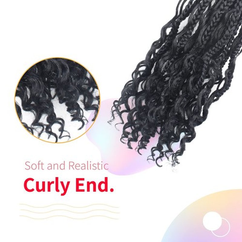 Niseyo Goddess Box Braids Crochet Hair 16 Inch 8 Packs Short Crochet Box Braids Pre Looped Curly Ends Boho Style Synthetic Hair (1#/Jet Black)