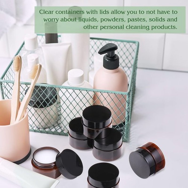 6 Pack Clear Container with Lids Small Plastic Pot Jars Wide Mouth Round Leak Proof Plastic Container Jars with Lid for Travel Storage, Eye Shadow, Nails, Paint, Jewelry (Amber,1 oz)