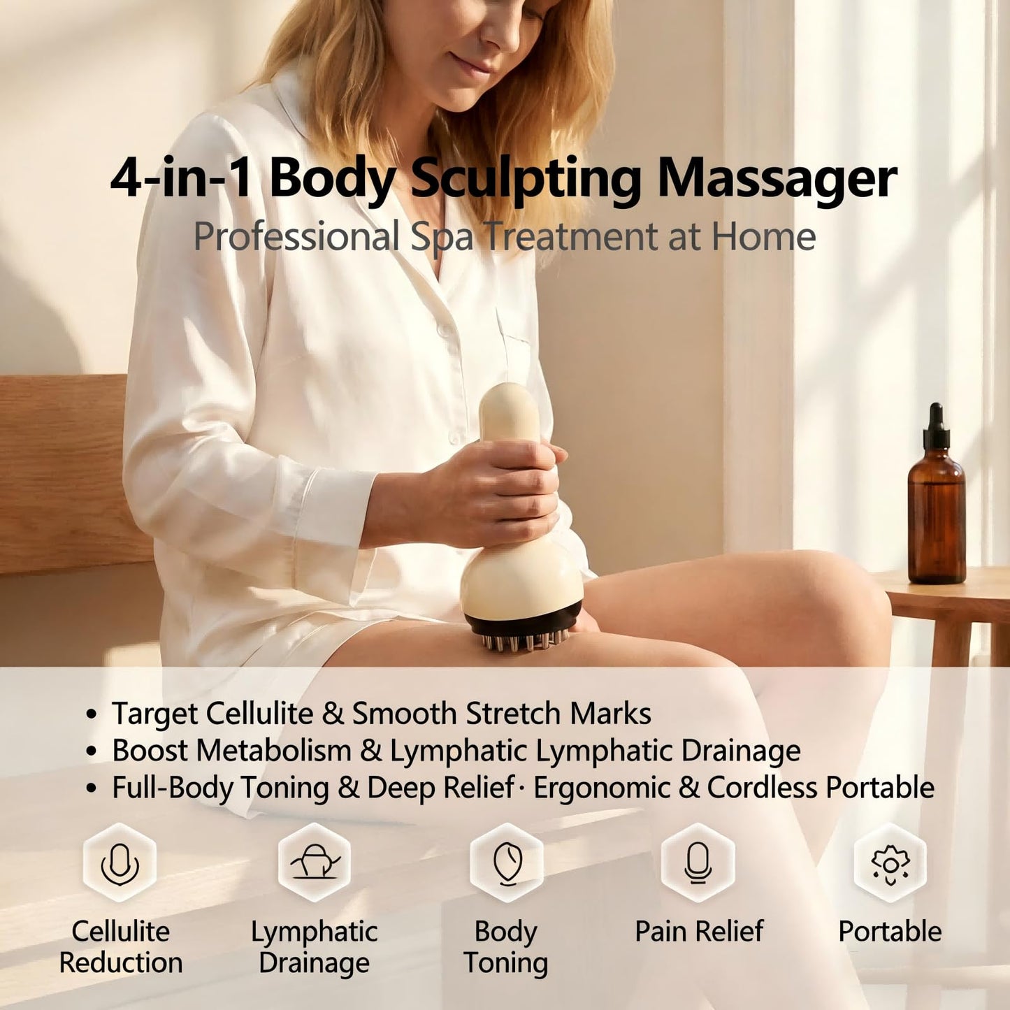 ShuSinki Lymphatic Drainage Massager & Anti Cellulite Massage Tool, Helps Reduce Stretch Marks & Cellulite, for Legs, Arms & Belly, Body Sculpting Machine with Microcurrent, Light, Heat & Vibration