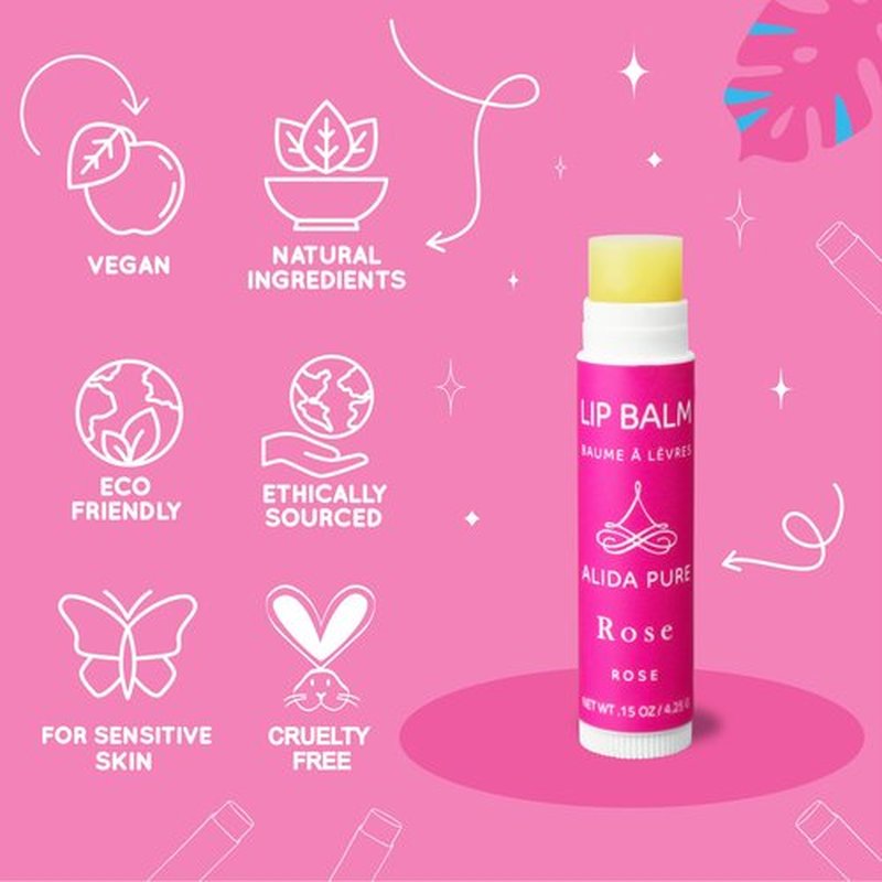 ALIDA PURE Floral Lip Balm Collection, Vegan Lip Balm Set, Beeswax Free, with Avocado Oil, Organic Jojoba Oil, and Vitamin E, Natural Moisturizer for Dry, Chapped or Cracked Lips, 3 Tube Set