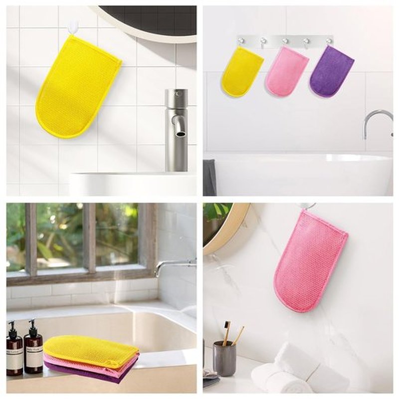 RIUOTA 3 Pieces African Net Sponge Exfoliating Mitts Exfoliator Gloves Visibly Lift Away Dead Skin, Great for Spray Tan Removal or Keratosis PilarisExfoliating Mitts (Pink,Yellow,Purple)