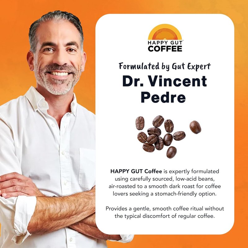 Happy Gut Coffee - Organic Medium-Dark Roast Coffee for Gut Health - 12oz Ground | Smooth Flavor, Gluten-Free