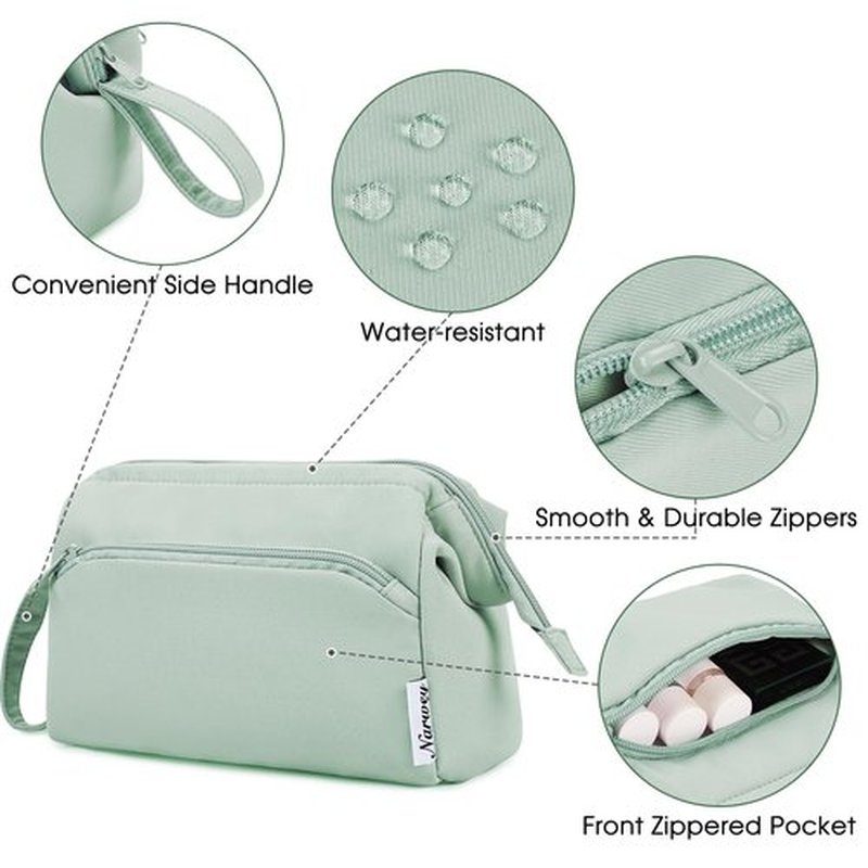 Narwey Large Makeup Bag Women Wide-open Make up Bag Travel Cosmetic Bag Organizer Toiletry Bag for Cosmetics Toiletries Accessories (Mint Green)