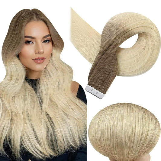 Full Shine Tape in Hair Extensions Human Hair Color 3/8/613 Tape in Extensions 12 Inch Short Hair Extensions Tape in 30 Gram Seamless Tape in Hair Extensions Real Human Hair 20Pcs Straight Hair