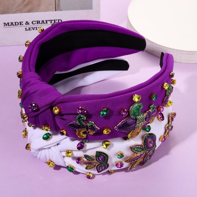 CEALXHENY 2PCS Mardi Gras Headband for Women, Purple Fleur De Lis Mask Headband, Carnival Mardi Gras Accessories Outfits Parade Party Favors Gifts