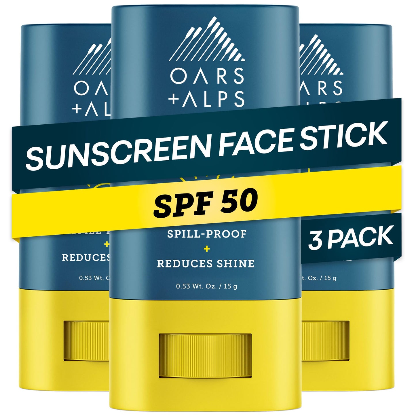 Oars + Alps Matte Face Sunscreen Stick, SPF 50 Travel Sunscreen Roll On for Face, Fragrance Free, Water & Sweat Resistant Sunblock, All Skin Types, Dermatologist Tested, Moisturizing, 0.53oz, 3pk