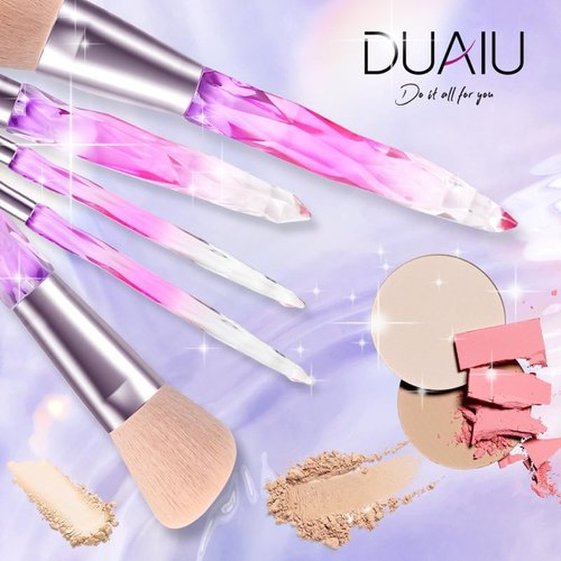 DUAIU Makeup Brushes 15pcs Premium Synthetic Bristles Crystal Handle Set Kabuki Foundation Brush Face Lip Eye Makeup Brush Sets Professional with Starry Gift Box (Pink)