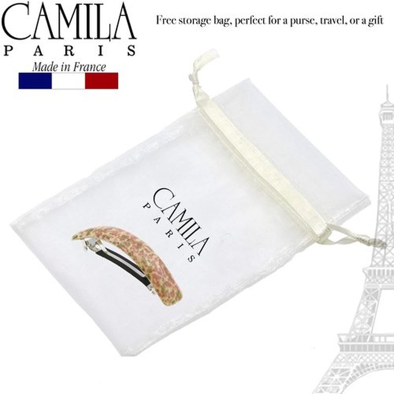 Camila Paris CP3335 French Hair Barrette Clip for Girls, Pink/Green, Rubberized Metal Clasp Strong Hold Grip Hair Clips for Women, No Slip Durable and Styling Girls Hair Accessories, Made in France