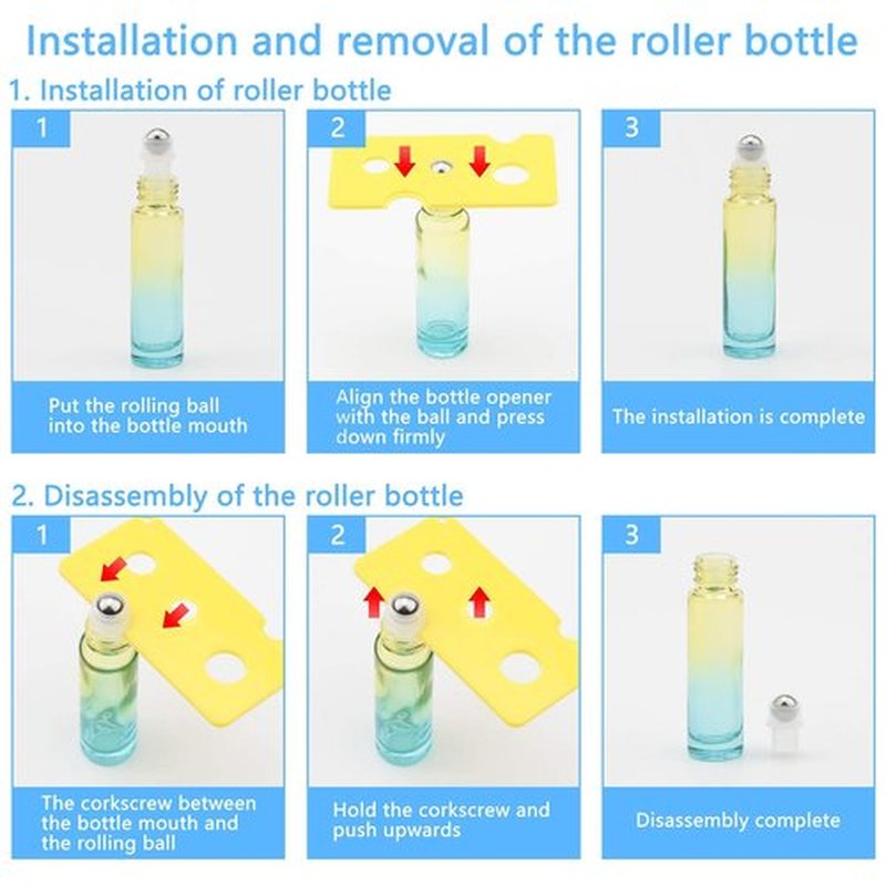 Newzoll 8 Pcs 10 ml (1/3 oz) Glass Roll on Bottles Yellow Blue Gradient Roller Bottles Vials Container for Essential Oils Perfume Lip Balms