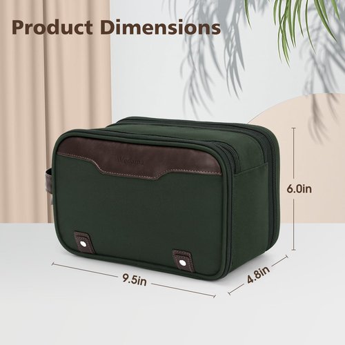 Wedama Toiletry Bag for Men, Medium Hanging Travel Toiletry Bag, Extra Electronic Organizer Bag Waterproof Travel Bag for Toiletries with PU Handle for Travel Trips Swim Camping, Green+ Brown