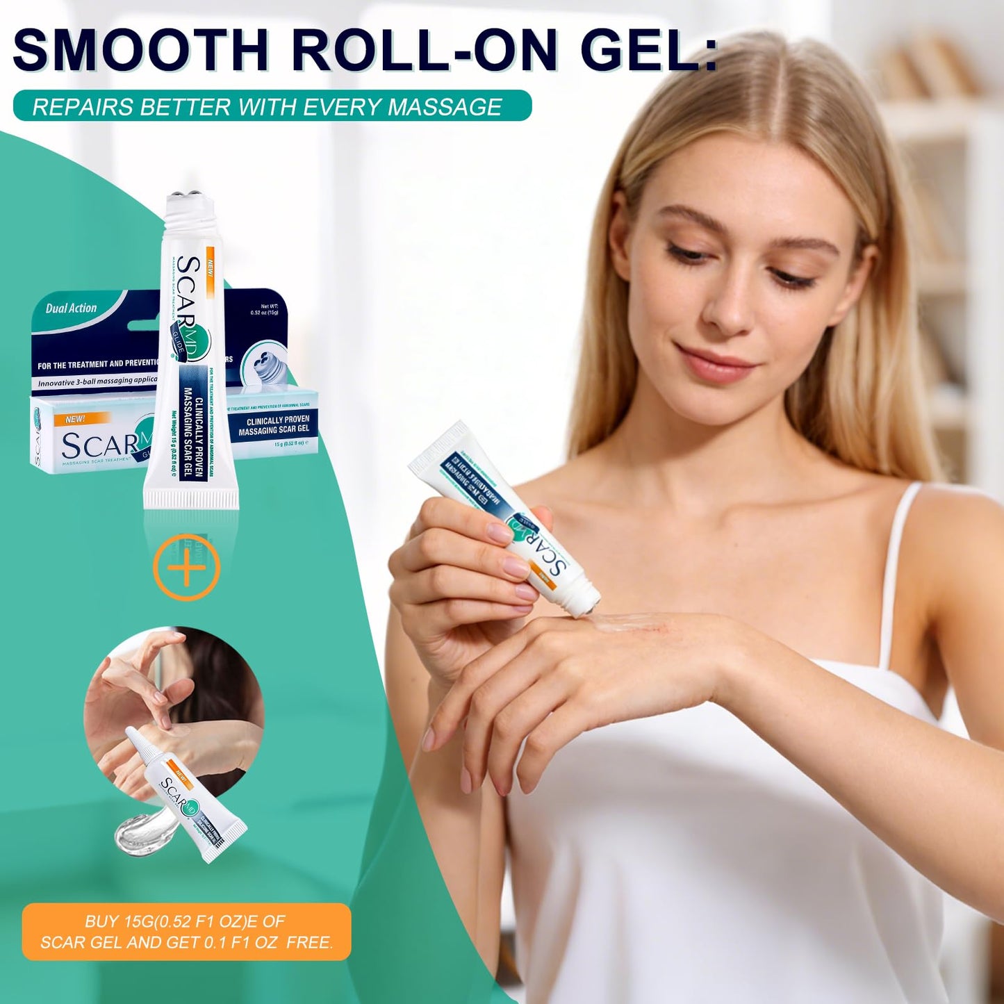 ScarMD Silicone Scar Gel Roll-On, 100% Pure Scar Cream, Advanced Scar Cream for Surgical Scars, Keloids & Stretch Marks | Clinically Proven Treatment for Old & New Scars