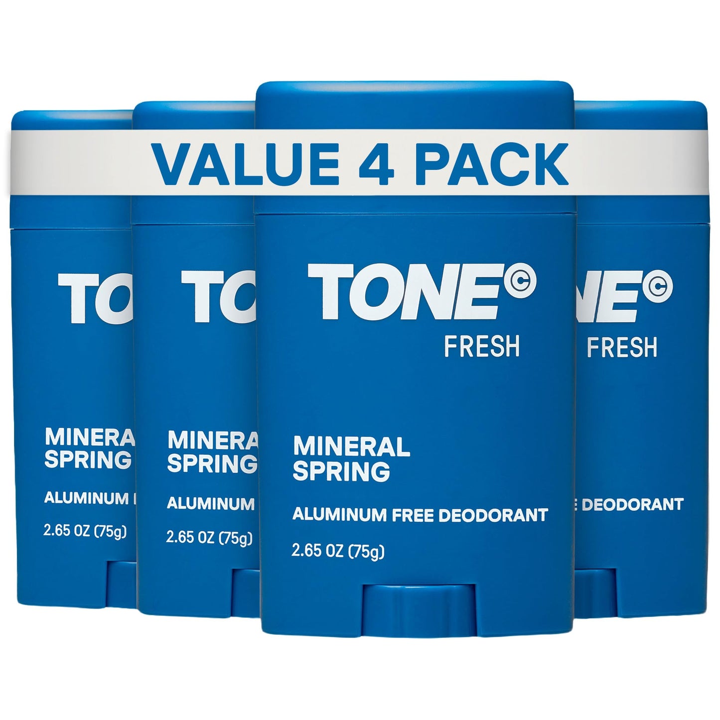 TONE Aluminum Free Deodorant for Men & Women, Fresh, Paraben Free Formula with up to 48-Hour Odor Protection, Dermatologist-Tested, 2.65 oz (4 Pack)