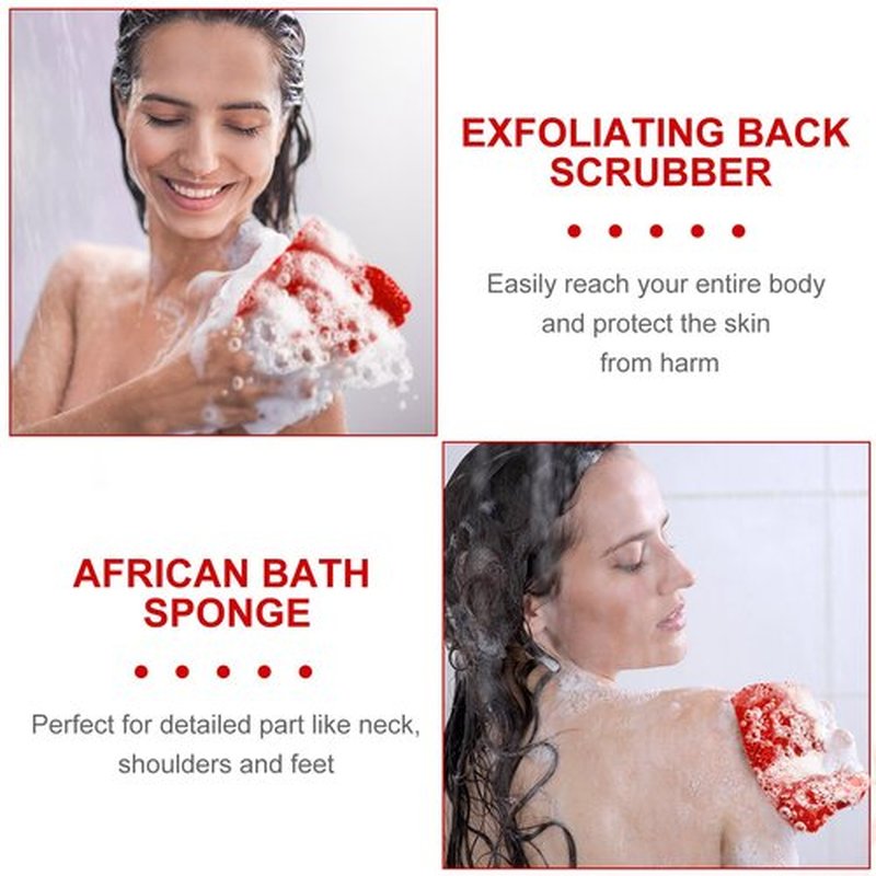 Geiserailie African Long Bathing Net Sponge Long Net Shower Body Scrubber Back Scrubber Skin Smoother Net Bathing Sponge for Daily Use or Stocking Stuffer(Red)