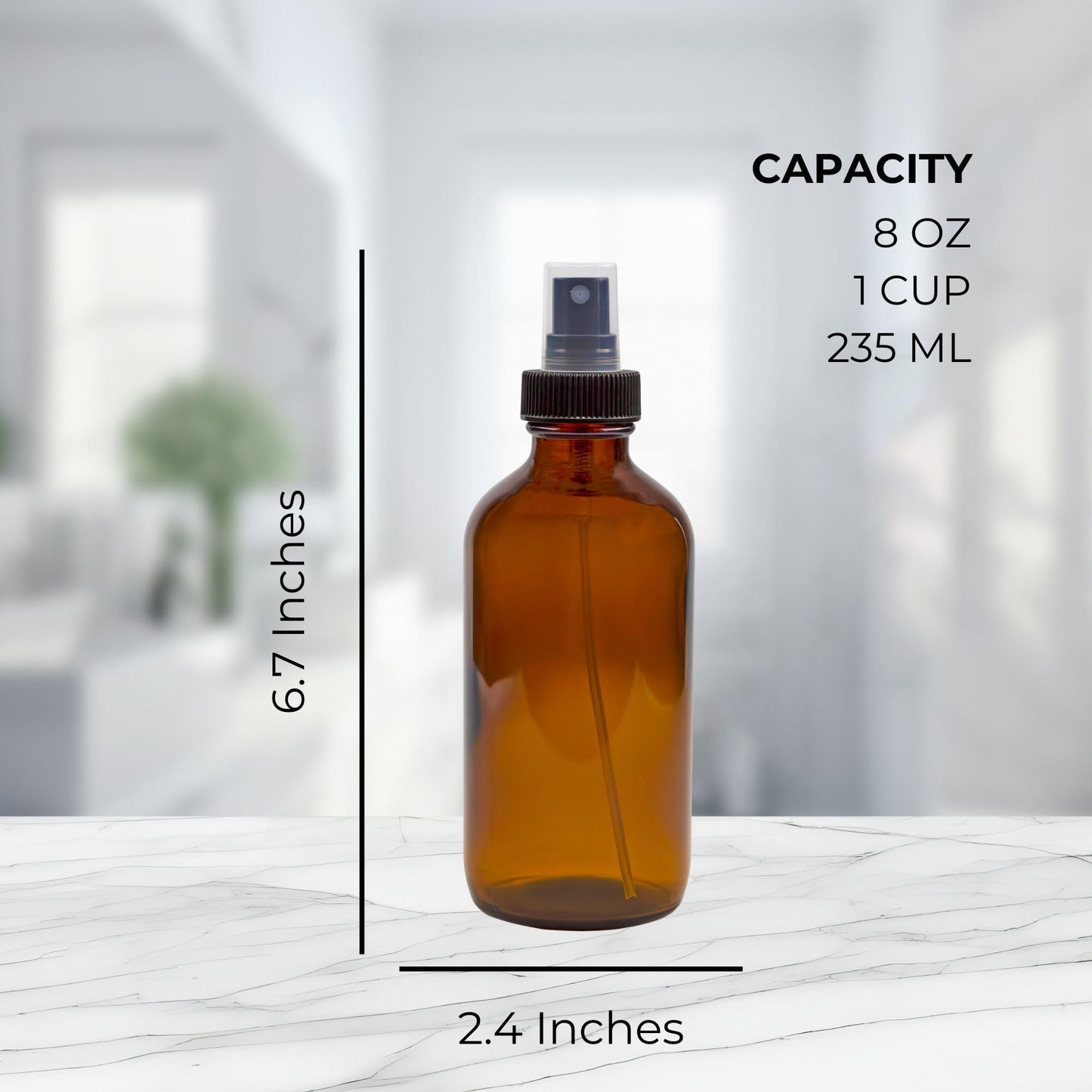 Cornucopia Brands 8-Ounce Amber Glass Fine Mist Spray Bottles (Pack of 4) Boston Round w/Atomizer Spritzers for Aromatherapy Perfume, Cologne, DIY & More
