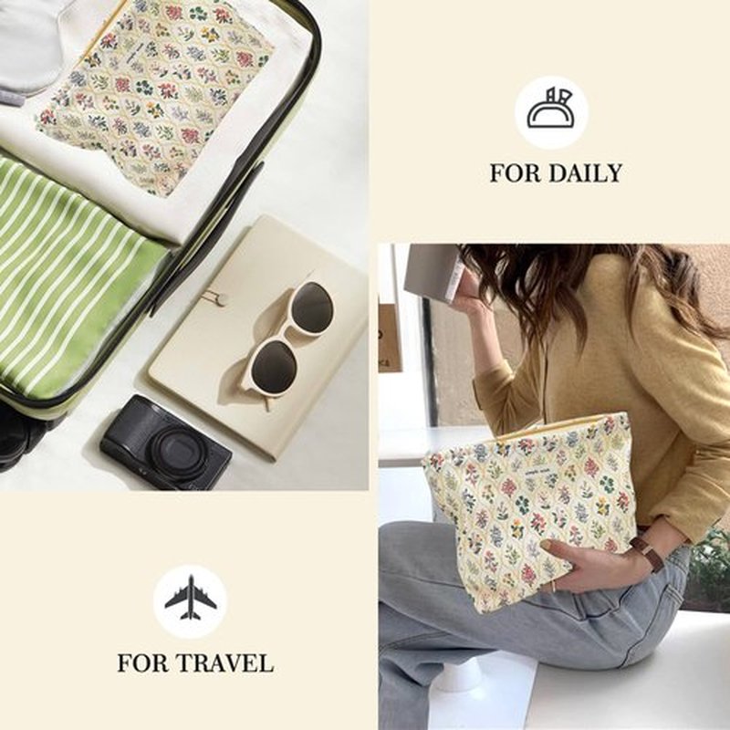 STARDW Aesthetic Makeup Bag Cosmetic Bags for Women and Girls, Large Capacity Canvas Travel Makeup Bag,Makeup Organizer Bag Zipper Pouch (Garden)