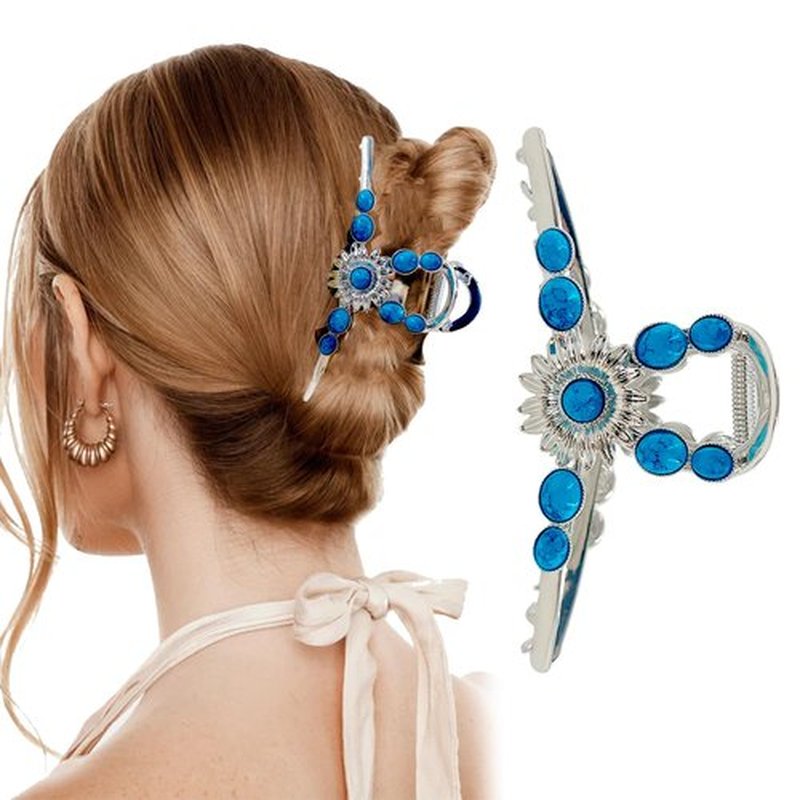 Dailyyart Large Large Metal Hair Claw Clips 4.5 In Silver Turquoise Stone Sun Flower Western Hair Claw for for Thin Thick Curly Hair (Sun Flower)