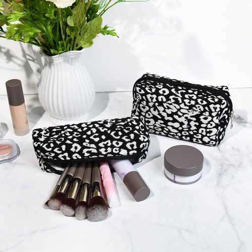 SOIDRAM Makeup Bag Cute Cosmetic Bag Leopard Print Makeup Pouch 1Pcs Large Capacity Makeup Bags and 1Pcs Makeup Brushes Storage Bag Travel Toiletry Bag Organizer