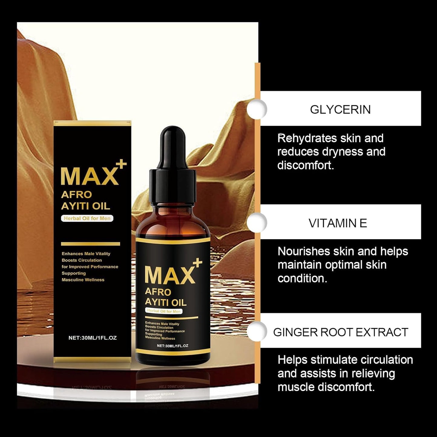 Max+ Afro Ayiti Oil for Men, Natural Herbal Oil, 2PC