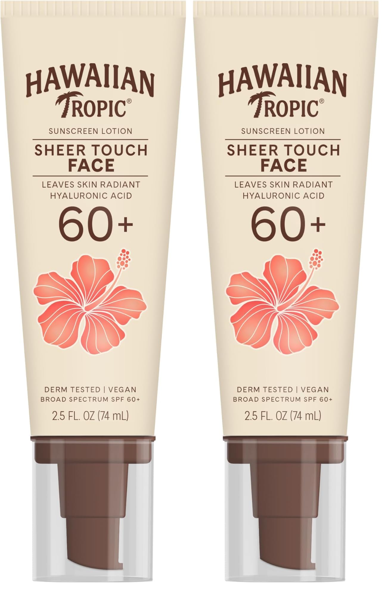 Hawaiian Tropic Sheer Touch Face Sunscreen Lotion SPF 60, 2.5 Fl Oz | Travel Size Sunscreen for Face, Sunblock Lotion, 2.5 Fl Oz,(Pack of 2)